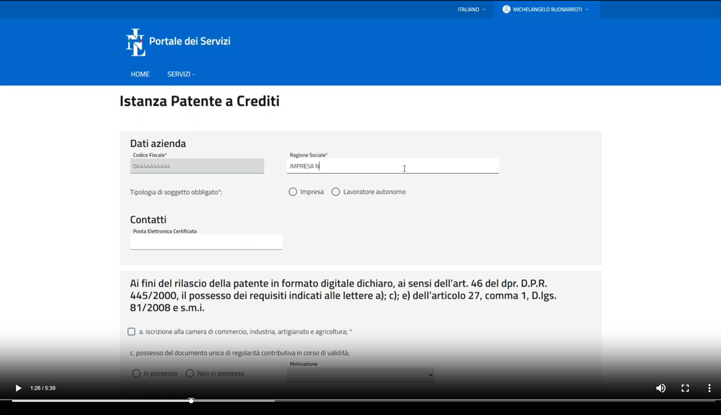 Istruzioni Tecniche e video tutorial per la Richiesta della Patente a Crediti